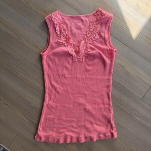 Pink Lace Trim Sleeveless Top